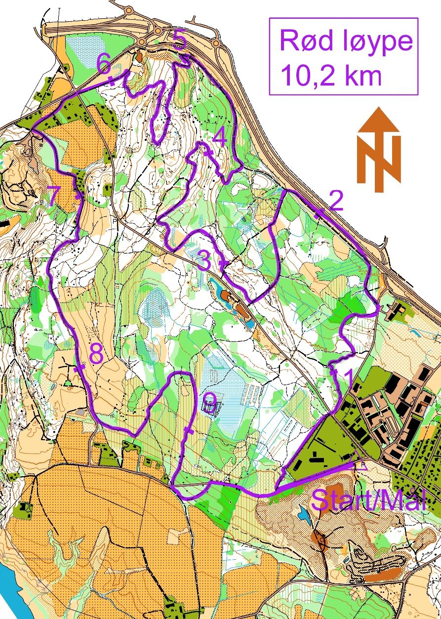 Rød løype er målt til 10.200m med hjulet.